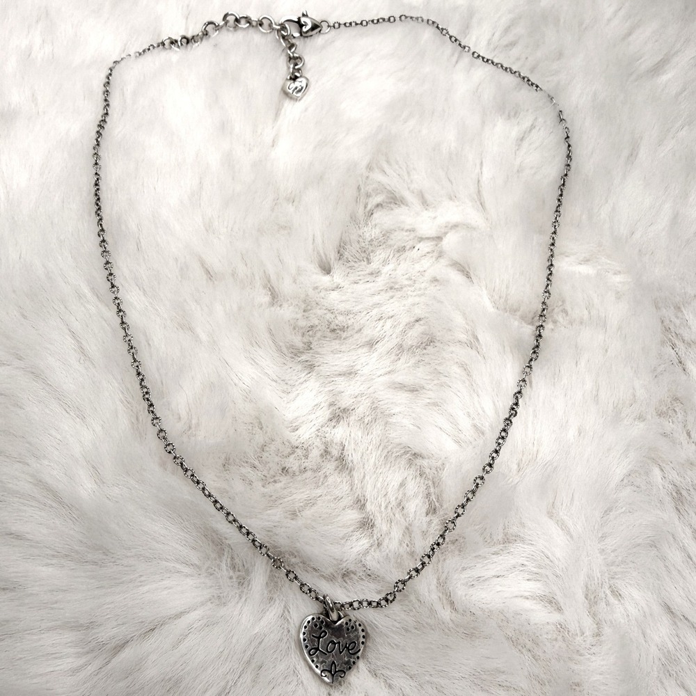 Brighton Love Heart Necklace Silver Plated Y2K Retired Pendant‎ Adjustable Chain